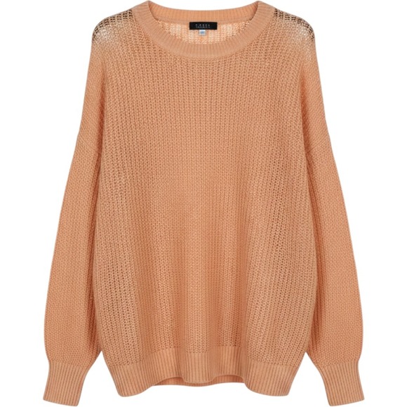 Forte Cashmere Sweaters - Forte Cashmere Sweater Womens Large Peach Cotton Open Knit Mesh Pullover